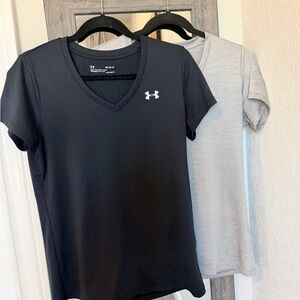 2 Under Armour Women's V-Neck Tees - Black and Light Gray